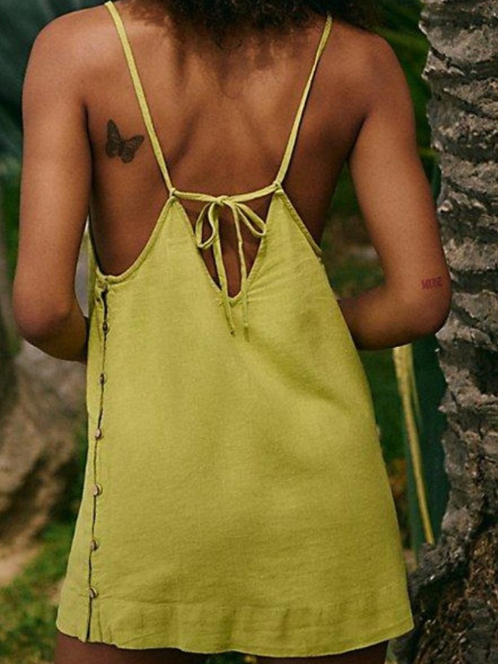 Linen-Feel Spaghetti Strap Camisole in Lime Green